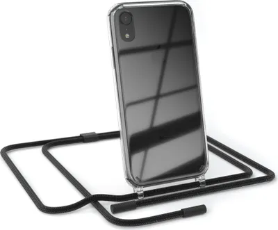 Produktbild von EAZY CASE Handykette für Apple iPhone XR, Clear Case aus Silikon, mit Umhängeband, abnehmbare Endstücke, Handyband in Schwarz