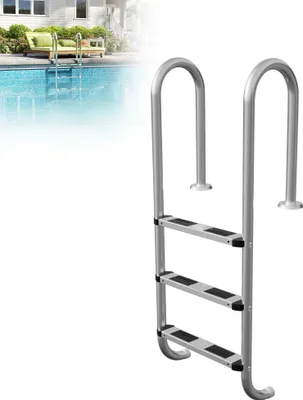 Produktbild von XMTECH Edelstahl Poolleiter mit 3 Stufen 132 cm - Silber | mit Rutschsicherung | Schwimmbadleiter für Pool und Schwimmbecken | Pool Einstieg, Einbauleiter, Sicherheitsleiter