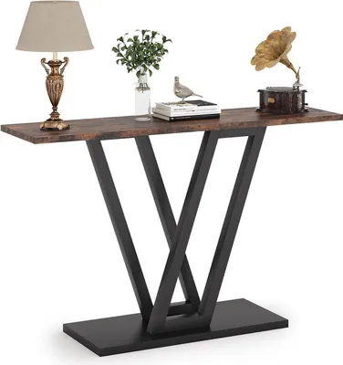 Image de Table console - Style industriel - Table d'appoint - Bois et métal - Noir et marron - 30 x 110 x 80 cm