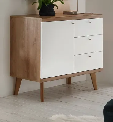 Produktbild von Sideboard "Helge" in weiß und Eiche Riviera Kommode skandinavisch 107 x 83 cm