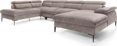 Imagen del producto de FURNLUX: Sofá de esquina, color azul beige y , 353 cm / Color principal: beige / Dimensiones: 353 x 94 x 214 cm