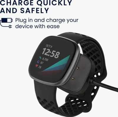 Produktbild von kwmobile USB Kabel Charger kompatibel mit Fitbit Versa 4 / Sense 2 / Versa 3 / Sense Ladekabel - Smart Watch Ersatzkabel - Fitnesstracker Aufladekabel