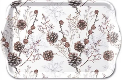 Produktbild von Ambiente Tablett 13x21cm Tannenzapfen weiß