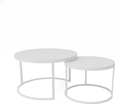 Produktbild von Idohome - Runder Couchtisch 2in1 LAVO mit Metalgestell, 70x48 cm+50x42 cm (Ø x H) Farbe: Weiß / Weiß Hochglanz