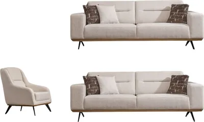 Produktbild von Villa Möbel Sofa Set Cuba Creme Stellvariante:3+3+1 Relax- und Bettfunktion, pflegeleichter Mikrofaser Samtstoff
