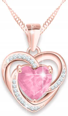 Image de Collier cœur plaqué or avec pendentif cœur en cristal rose, argent 925