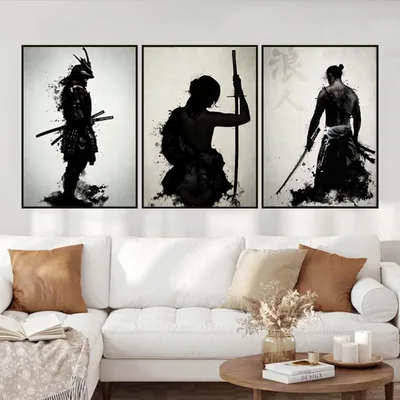 Image de Affiche sur toile représentant des samouraïs japonais - Décoration murale moderne sans cadre