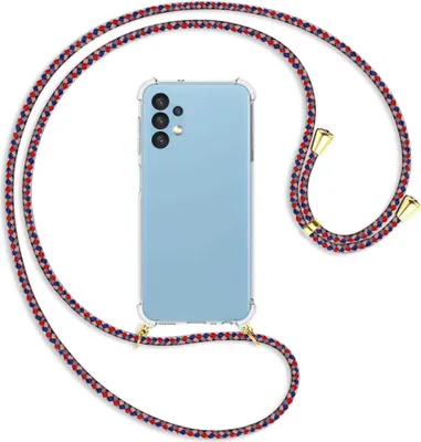 Produktbild von Handykette Backcover-Schutzhülle mit Band (Metall goldfarben) für Samsung Galaxy A13 4G - silber/blau/rot