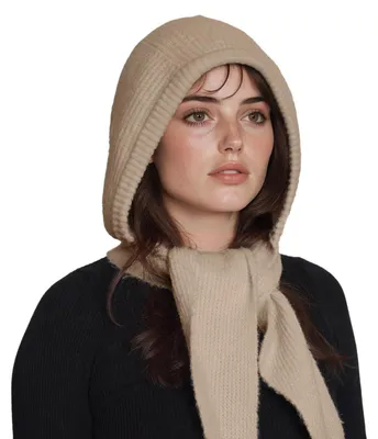 Produktbild von Kapuzenschal Damen 2-in-1 Mütze Schal Strick Winter Warm Weich Hellbeige