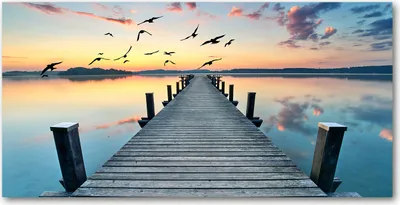 Produktbild von Tulup® Leinwandbild - 140x70 cm - Wandkunst - Drucke auf Leinwand - Leinwanddruck  - Landschaften - Blau - Hölzerner Pier