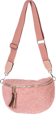 Produktbild von styleBREAKER Damen Teddyfell Halbmond Crossbody Schultertaschen Einfarbig, verstellbarer Schultergurt 02012403