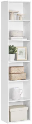 Bücherregal mit 6 Ebenen, 40 x 24 x 178,5 cm, weiß, skandinavischer Stil