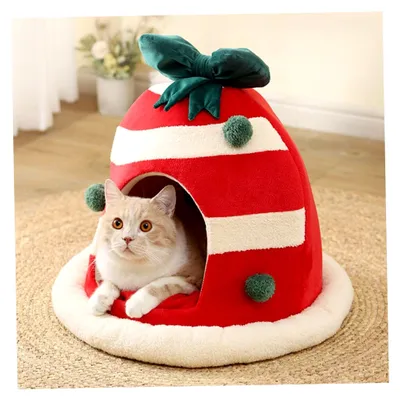 Produktbild von Katzenhöhle Weihnachtsbett für Haustiere - Gemütliches Schlafkissen für Hunde und Katzen