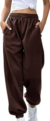 Produktbild von Damen Freizeit-Sweathose mit Kordelzug, Weite Jogginghose, Weiche Bequeme Hosen mit Taschen und elastischen Bündchen, Braun, XXL