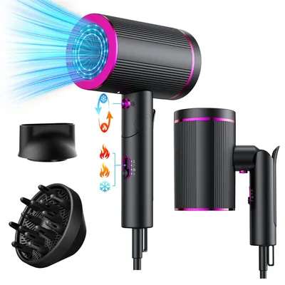 Produktbild von Föhn, Haartrockner 2400 W, Klappbar Haartrockner Ionen mit Diffusor, schnell trocknend, geräuscharm, warm/kaltem Knopf, 2 Geschwindigkeiten