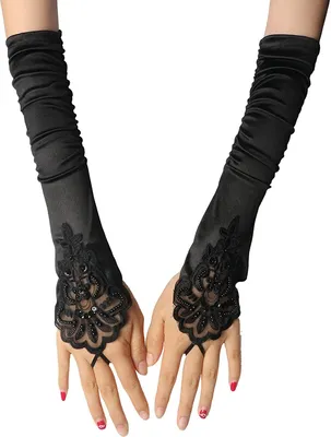 Produktbild von Schwarze Handschuhe Lange Handschuhe 1920er Jahre Zubehör Flapper Kostüm Fingerlose Handschuhe für Frauen Roaring 20's Accessoires Klassische Satin Ellbogen Länge Handschuhe (S12)