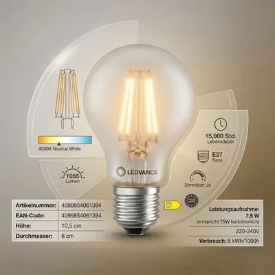 Obrázok produktu pre LEDVANCE LED CLASSIC A CRI90 7,5W 940 matná žiarovka E27 1055lm 4000K neutrálna biela ako 75W stmievateľná 4099854061394