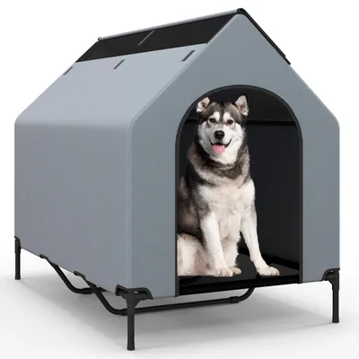 Immagine prodotto di COSTWAY Cuccia per cani 2in1 e cuccia rialzata, casetta per animali con rete traspirante e copertura rimovibile, per cani di taglia grande 84x132x114cm