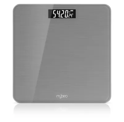 Obrázek produktu pro Digitální osobní váha MyBeo, váha pro osoby, velká plošina z 6 mm bezpečnostního skla, digitální koupelnová váha, úzký design, max. zatížení přes 150 kg