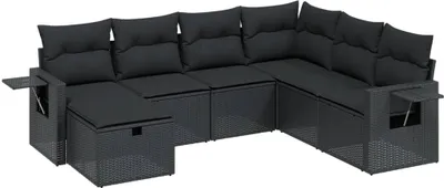 Produktbild von vidaXL 7-tlg. Garten-Sofagarnitur mit Kissen Schwarz Poly Rattan