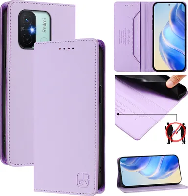 Obrázek produktu pro Kožené pouzdro pro Xiaomi Redmi 12C, flipové pouzdro s přihrádkami na karty, peněženkou a stojánkem Fialový