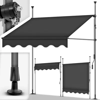 Produktbild von tillvex Balkonmarkise 300 cm Anthrazit Gelenkarm Markise Klemmmarkise Sonnenmarkise Balkon ohne Bohren