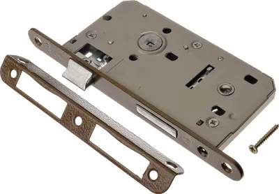 A lock mechanism and strike plate are shown on a white background.