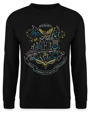 Produktbild von Spreadshirt Harry Potter Hogwarts Elemente Uni Pullover, M, Schwarz