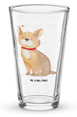 Produktbild von Mr. & Mrs. Panda Cocktailglas Hund Glück - Transparent - Geschenk, Glas, Wasserglas, Tumbler, Sprüche, Liebe, Herz, Spruch, Pintglas, Corgie, Bierglas