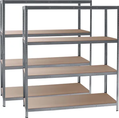Zdjęcie produktu dla Wiltec zestaw 2x regały do dużych obciążeń 160x60x180cm, 175kg/półkę, regały bezśrubowe z czarnej stali, półka ładunkowa z 4 półkami, regały warsztatowe