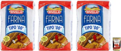Produktbild von 3x Divella Farina di Grano Tenero W 170-190, Weichweizenmehl,Typ 00, 1Kg + Italian Gourmet Polpa di Pomodoro 400g Dose