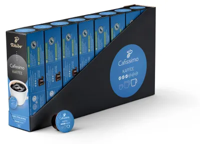 Produktbild von Tchibo Cafissimo Vorratsbox Kaffee Filterkaffee mild Kaffeekapseln, 80 Stück – 8x10 Kapseln (Kaffee, mild mit sanften Röstaromen), nachhaltig & fair gehandelt