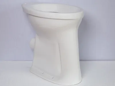 A white ceramic toilet bowl is shown from a side angle against a light gray and white background.