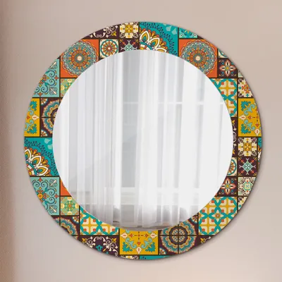 Produktbild von Modern Spiegel - Wandspiegel Design Wandmontage – Badspiegel mit Aufdruck - Rundspiegel - Arabisch Muster - Rund: Ø60 cm