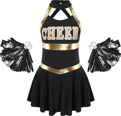 Produktbild von Cheerleader-Kleid für Mädchen, ärmellos, Tanzkostüm für Kinder im Karneval und Fasching, Größe 146-152 cm