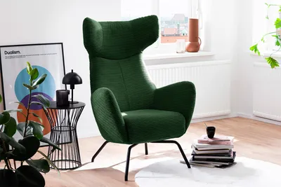 Produktbild von KAWOLA Sessel LOTTE Ohrensessel Cord smaragd