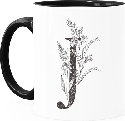 Produktbild von Kaffeetasse Monogramm Initiale Geschenk-Motiv Tasse personalisierte Namenstasse personalisierte Geschenke SpecialMe® J Inner-Schwarz Keramik-Tasse