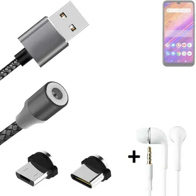 Produktbild von K-S-Trade® Hochwertiges Magnet-Lade-kabel Sync-Kabel Daten-Kabel + Kopfhörer für BLU J6S mit USB-Typ-C-Anschluss und Micro-USB-Anschluss 2A bis zu