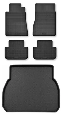 Image de Tapis en caoutchouc + bac de coffre pour BMW Seria 5 E34 1992-1994 (break) – 5 pièces, noirs, semi-universel, adapté