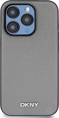 Immagine prodotto di DKNY, Custodia protettiva MagSafe Logo in metallo argento per Apple iPhone 15 Pro Max, grigio