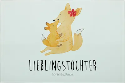 Produktbild von Mr. & Mrs. Panda Hackbrett Fuchs Mama - Weiß - Geschenk, Glas Schneidbrett, Küchenbrett, Schneidebrett Aus, Schneideplatte, Muttertag, Umarmen, Mutter, Schoß