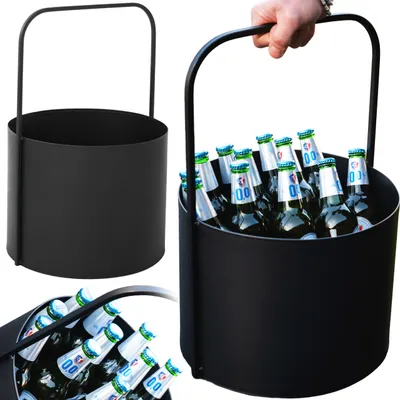 Immagine prodotto di Portabottiglie in acciaio nero - Portabottiglie 6 bottiglie 35 cm - Portabirra - Cesto portabottiglie per giardino - Portabottiglie