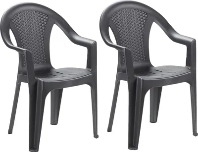 Produktbild von 2er Set Stapelstühle Gartenstuhl Rattan-Optik stapelbar Kunststoff Anthrazit