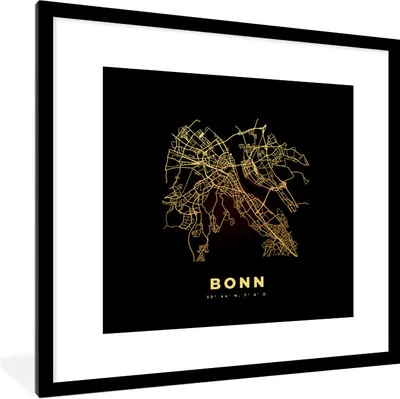 Produktbild von MuchoWow® Gerahmtes Poster Gold - Bonn - Karte - Stadtplan 40x40 cm - Poster mit Schwarzem Bilderrahmen Wandposter Rahmen Foto Bilder - Poster - Plakat im Rahmen