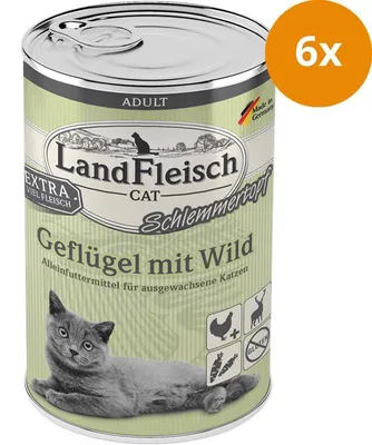 Produktbild von Landfleisch Adult Schlemmertopf Geflügel Mit Wild, Adult, jede Rasse, Geflügel, 400 g, Ohne Soja, Ohne künstliche Farbstoffe