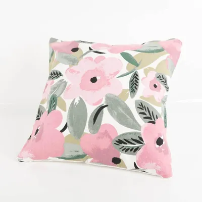 Produktbild von Kissenhülle Canvas Blumen rosa grün 40x40cm