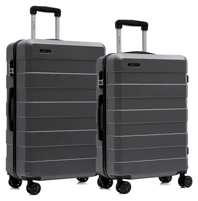 Produktbild von Reisekoffer Set mit Trolley, Handgepäck und Hartschalenkoffern, 4 Rollen 360°, Zahlenschloss, Gummigriff (2-teilig, L&XL, Grau)