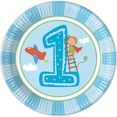 Immagine prodotto di 8 x Piatto di carta Primo Compleanno Ragazzi - Grande 23 cm