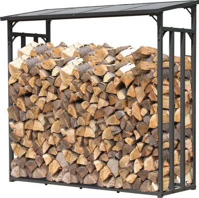 Produktbild von Metall Kaminholzregal Anthrazit 143 x 70 x 145 cm Garten Kaminholzunterstand 1,4 m³ / 2 SRM Kaminholzlager Stapelhilfe Aussen