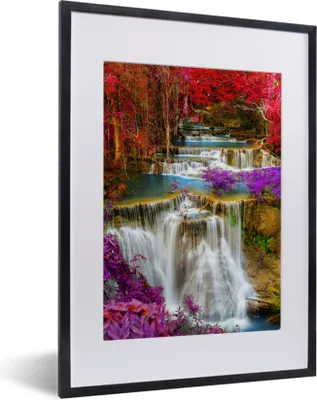 Produktbild von MuchoWow® Gerahmtes Poster Wasserfall - Rosa - Bäume 30x40 cm - Poster mit Schwarzem Bilderrahmen Wandposter Rahmen Foto Bilder - Wandposter Schlafzimmer